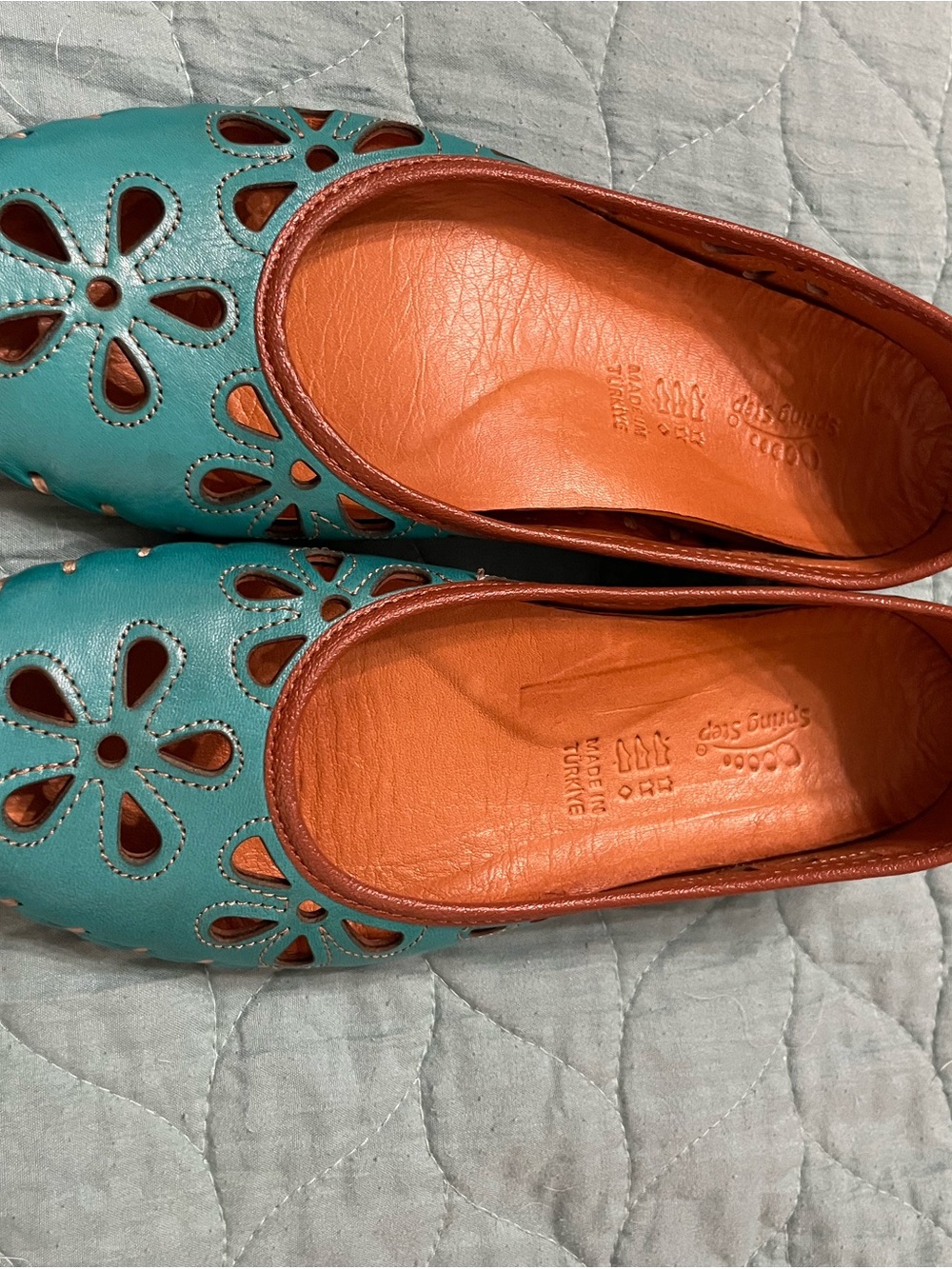 Spring Step Teal Flats with Floral Cutouts